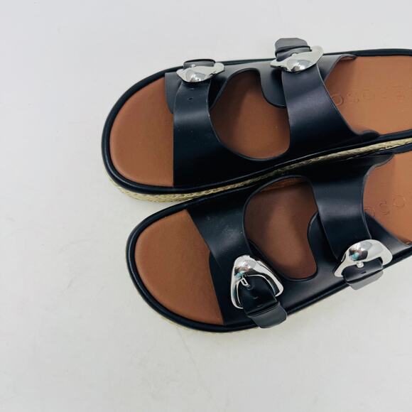 Aerosoles Women’s Size 10 Black Buckle Platform Sandals Espadrille Wedge Slides - Picture 2 of 14